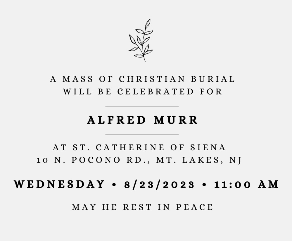 Funeral Announcement St. Catherine of Siena, Mountain Lakes